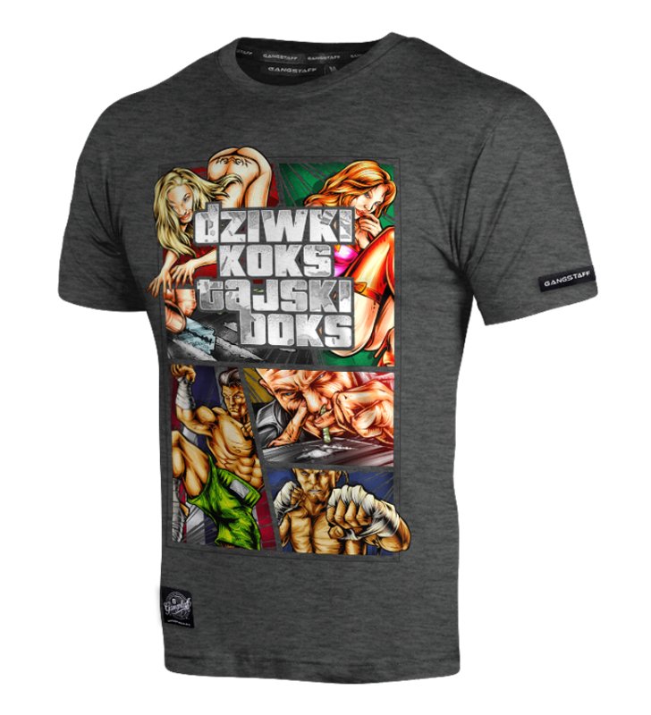 T-shirt Gangstaff  Dziwki Koks Tajski Boks 2 Szary