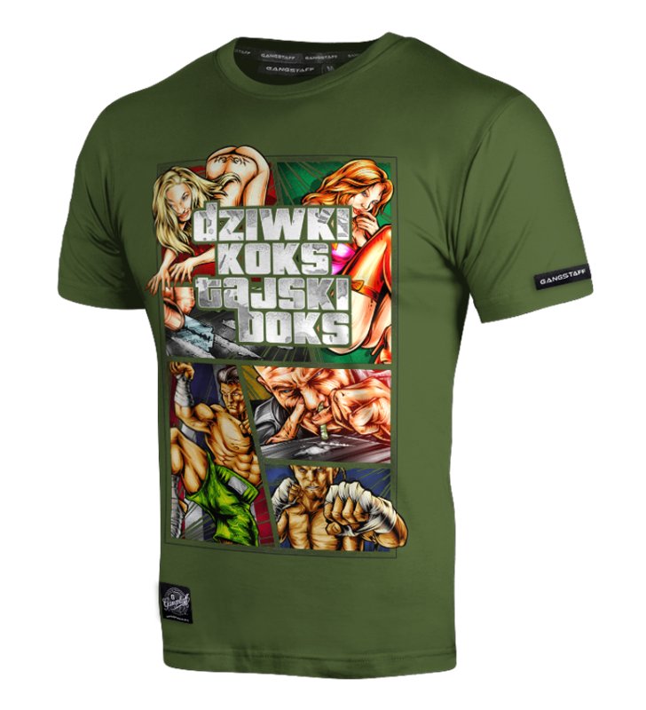 T-shirt Gangstaff  Dziwki Koks Tajski Boks 2 Oliwkowy